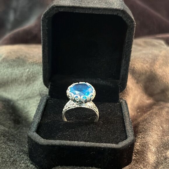 Solitaire Caribbean Quartz Sterling Silver Ring 6.25Ctw size 6 - Picture 1 of 12